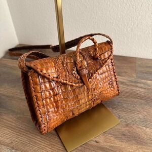 Genuine Crocodile Skin Handbag Crossbody Bag Vintage Western Boho Leather Brown